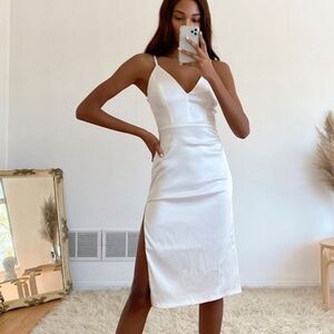 Lulus Stunning Sight White Embroidered Lace Satin Midi Dress - Size XS